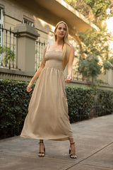 Vestido Resortado Cafe con Leche