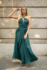 Vestido Trenzado Verde Petroleo