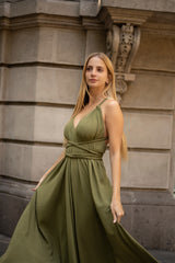 Vestido Verde Militar Trenzado