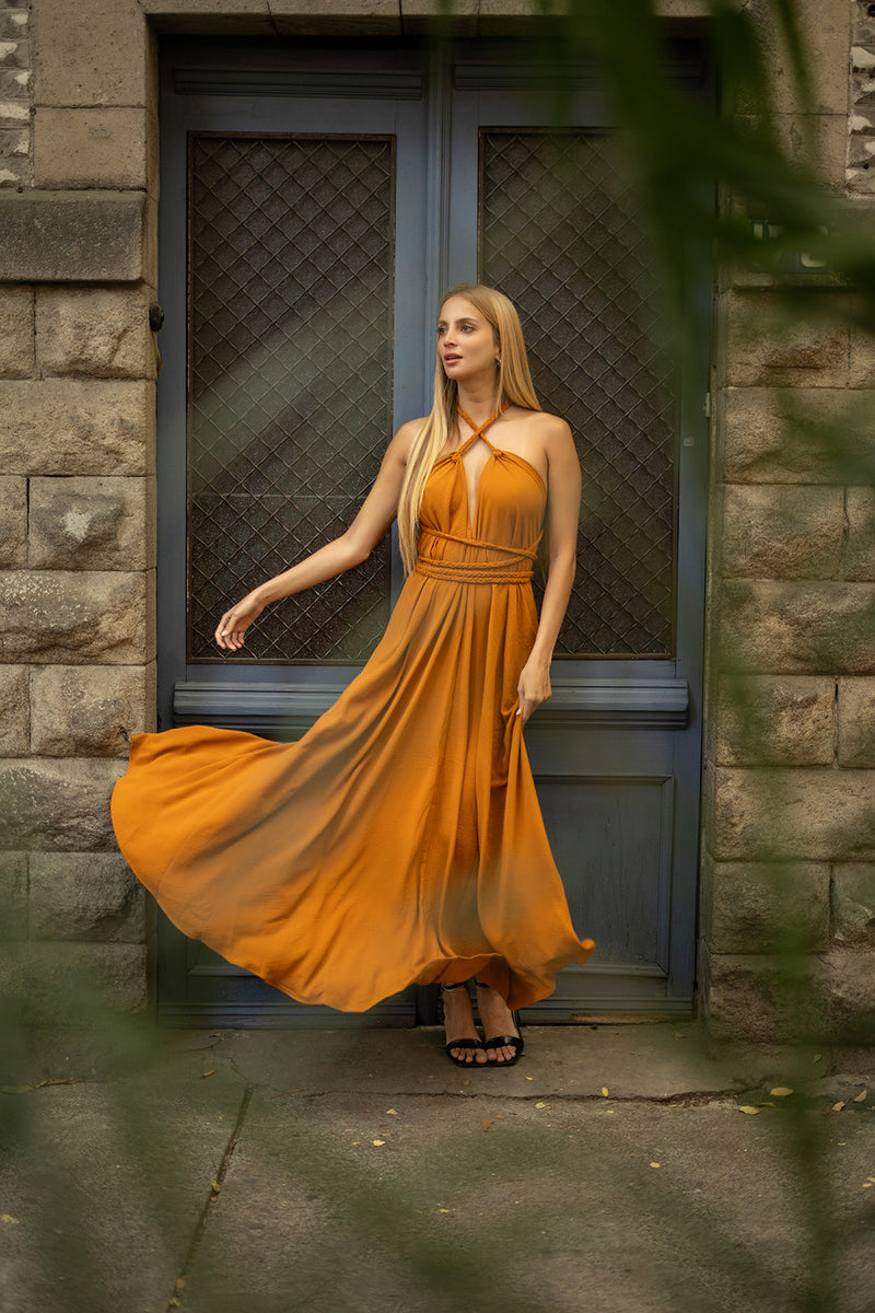 Vestido Ocre Trenzado