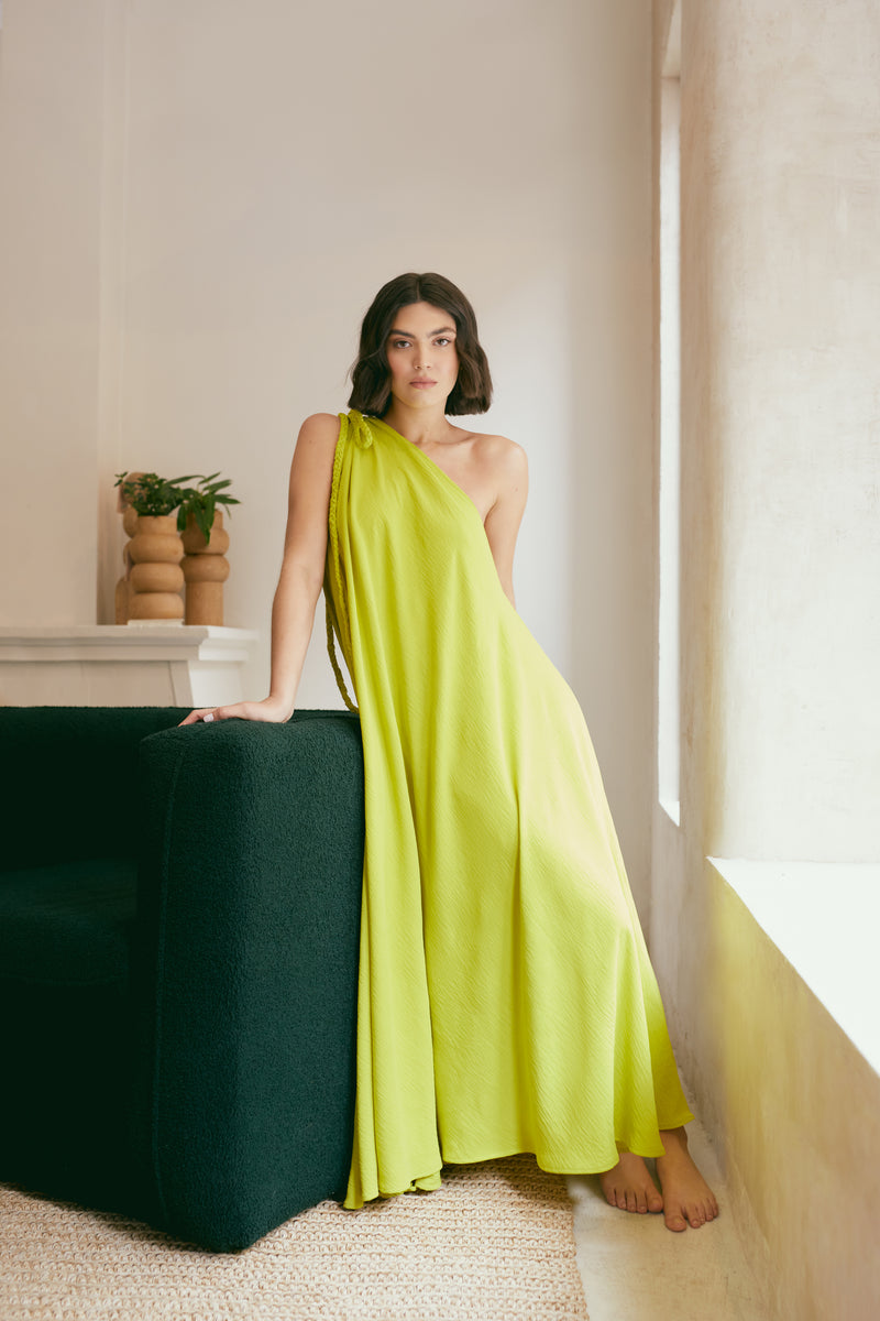 Vestido verde biche trenzado